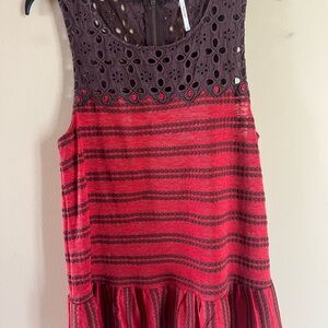 Free People Red and Brown Lace Top